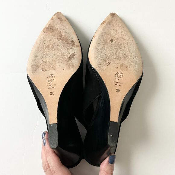 M. Gemi Pointed Toe Slingback Wedge Heel Pump in Black Suede Size 36 IT 6 US - Picture 6 of 8
